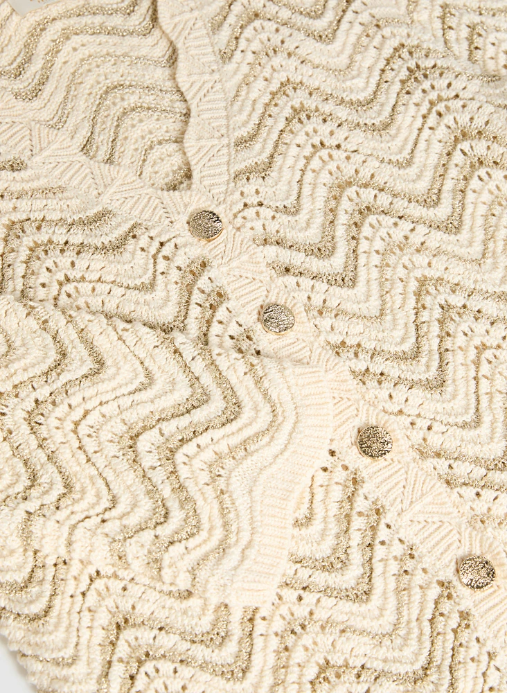 Wavy Pointelle Knit Cardigan