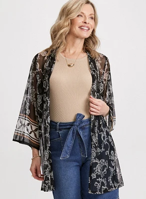 Cardigan transparent à motif en mosaïque