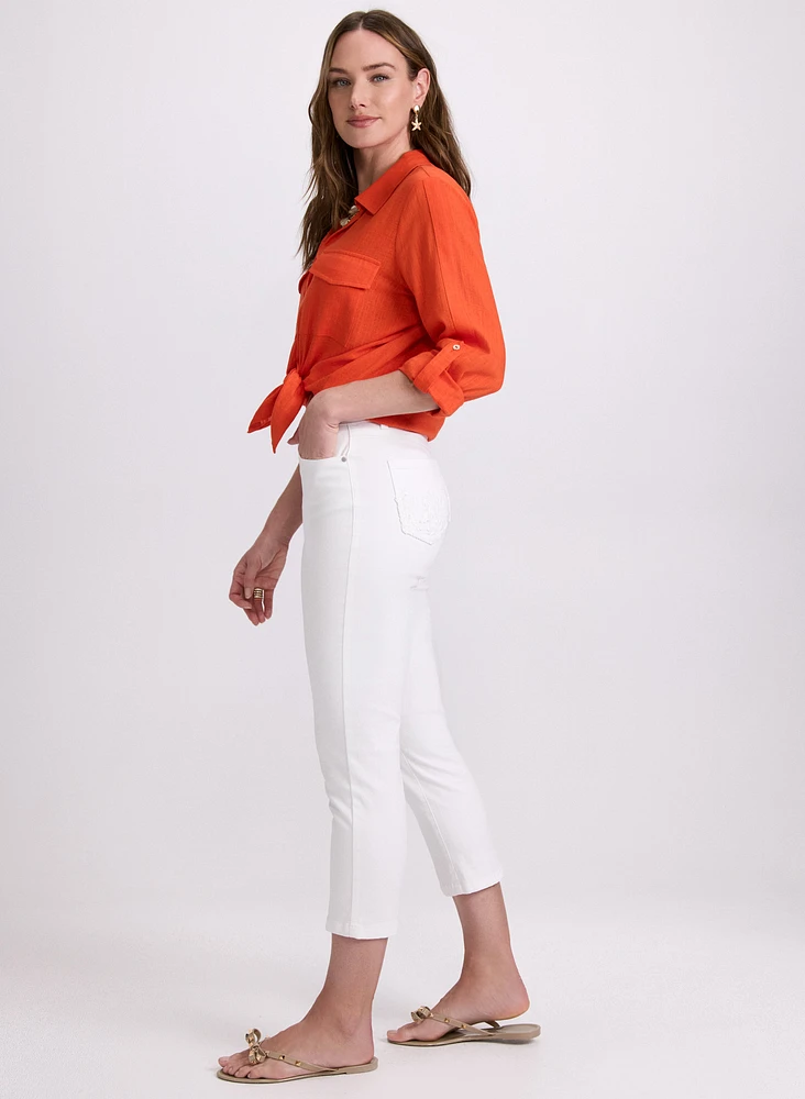 Crochet Trim Denim Capris
