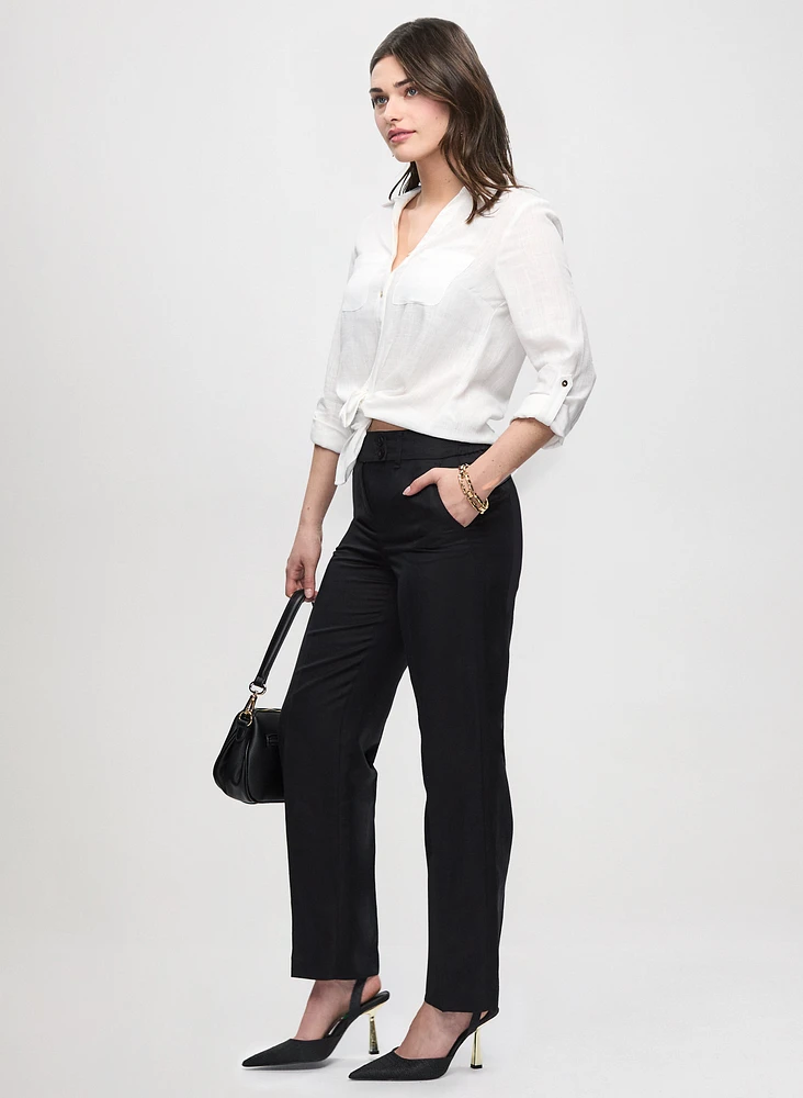 Modern Fit Linen-Blend Straight Leg Pants