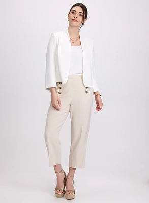 Short Collarless Jacket & Wide-Leg Jeans