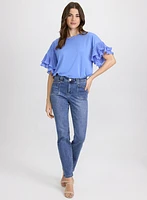 Plissé Ruffle Sleeve Top