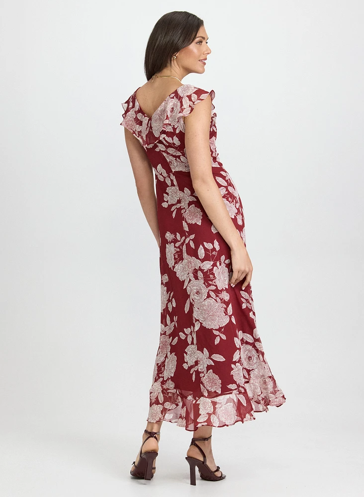 Robe cache-coeur florale à volants