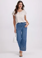 Embroidered Wide-Leg Jeans