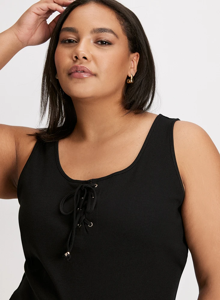 Lace-Up Ribbed Tank