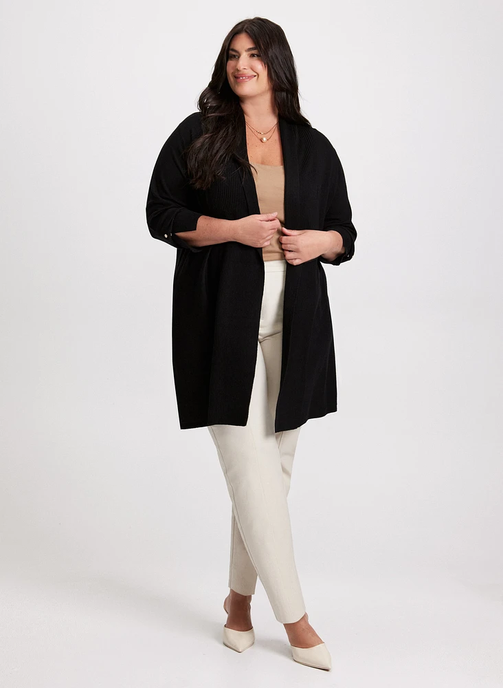 Button Detail Open-Front Cardigan