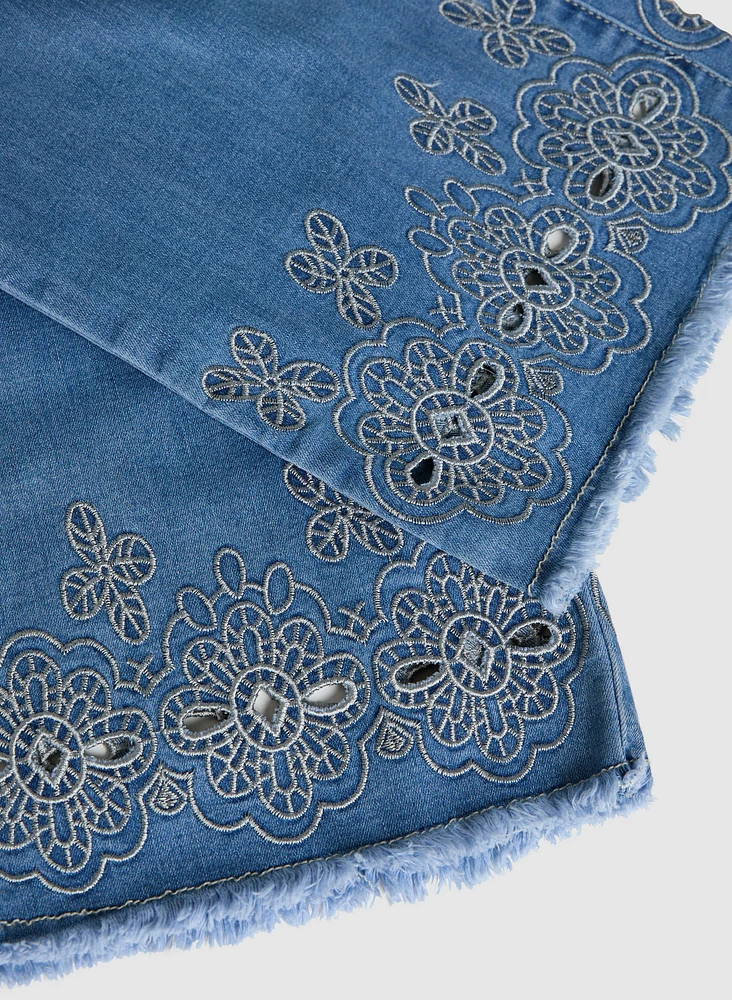 Embroidered Wide-Leg Jeans