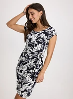 Side-Tucked Leaf Print Dress