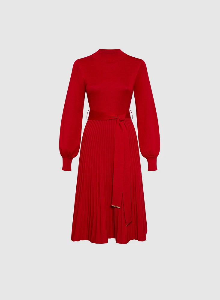 Pleated Skirt Sweater Dress