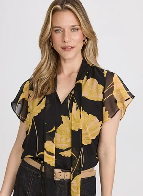 Floral Tie-Neck Blouse