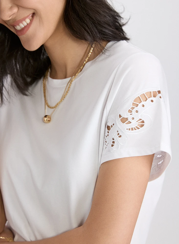 Embroidered Stretch-Cotton T-Shirt