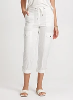 Cotton Drawstring Waist Cargo Capris