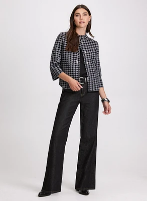 Houndstooth Print Cardigan & Flare Leg Jeans