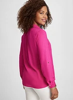 Linen-Blend Roll-Up Sleeve Blouse