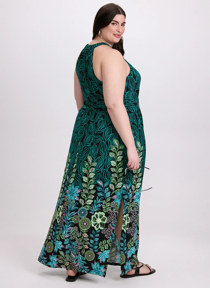 Leaf Print Maxi Dress