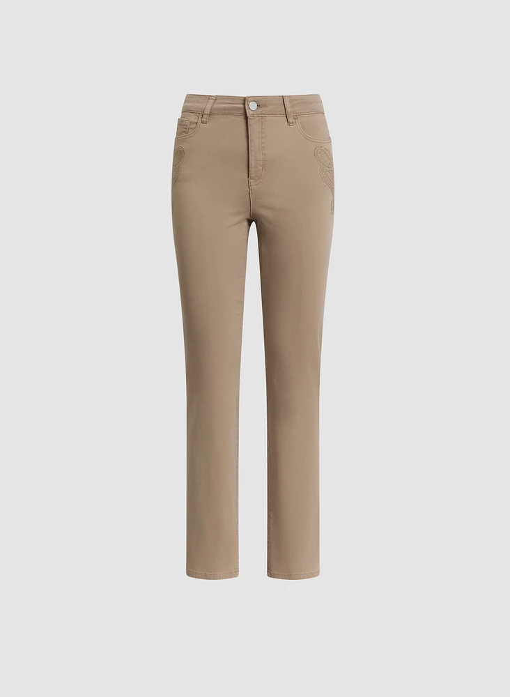 Embroidered Straight Leg Denim Pants