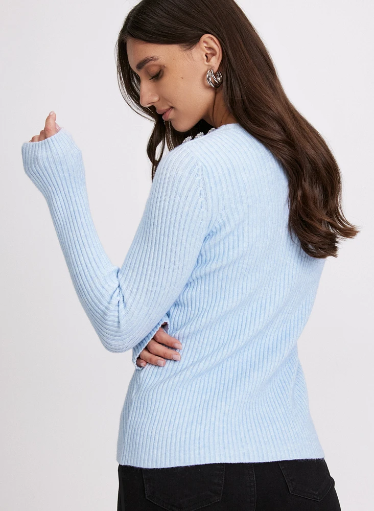 Crystal Button Embellished Sweater