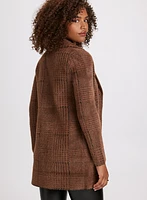 Button-Up Plaid Print Coatigan