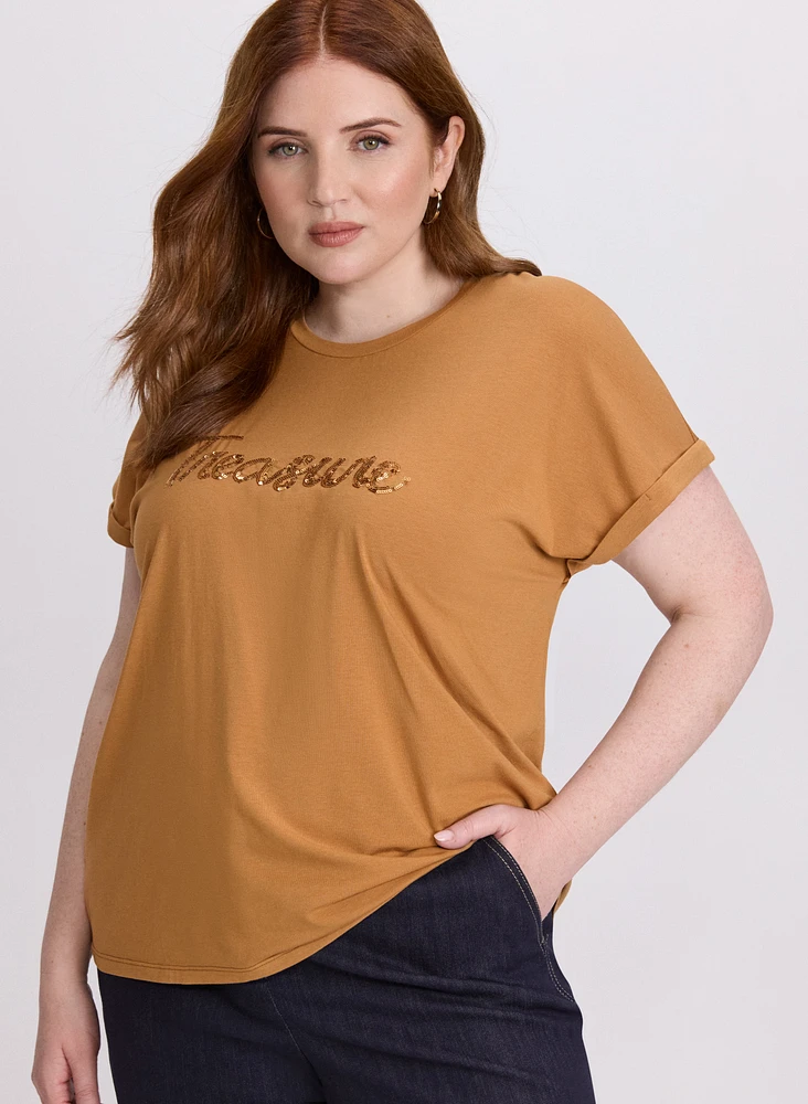 Sequined Script Tee