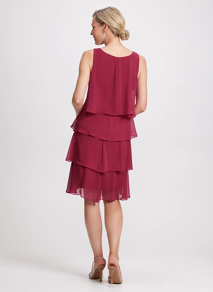 Rhinestone Shoulder Detail Tiered Dress