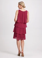 Rhinestone Shoulder Detail Tiered Dress