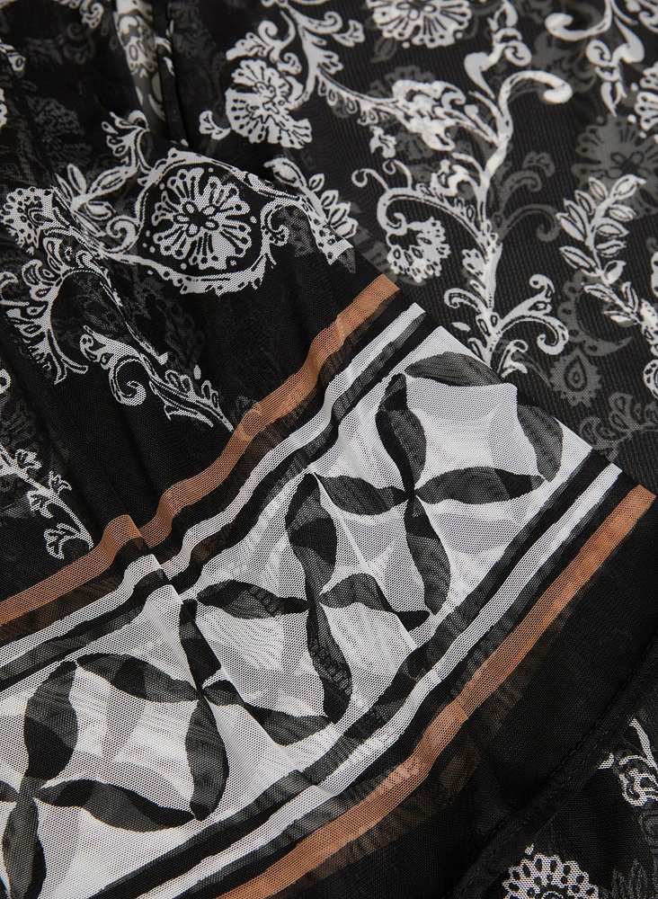 Patchwork Print Mesh Cover-Up