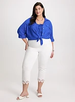 Blouse à manches roulées en mélange de lin