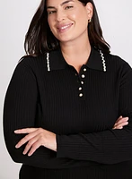 Pearl Trim Polo Sweater