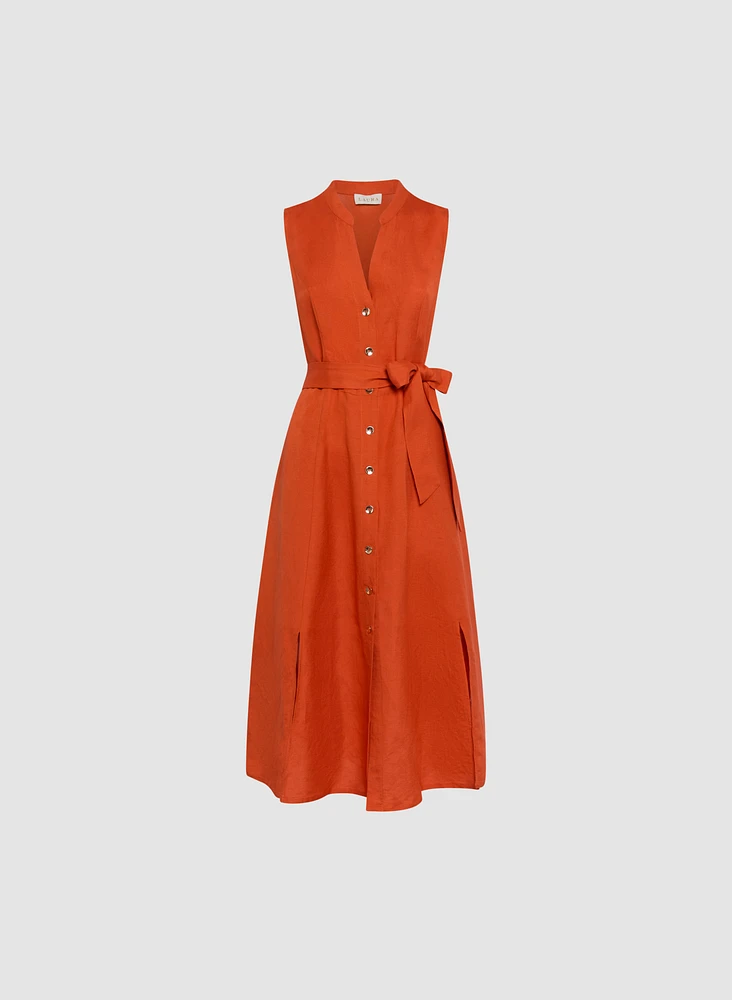 Robe midi en lin avec ruban à nouer