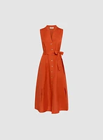 Robe midi en lin avec ruban à nouer