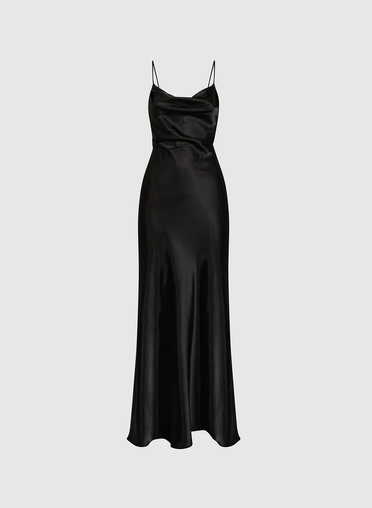 Cowl Neck Satin Dress