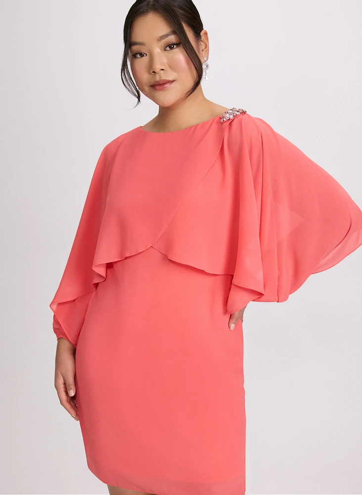 Brooch Embellished Capelet Dress