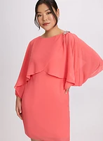 Brooch Embellished Capelet Dress