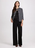 Houndstooth Print Mock Neck Cardigan
