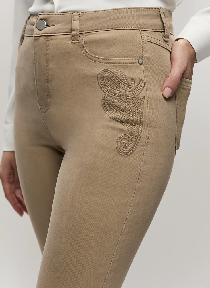 Embroidered Straight Leg Denim Pants