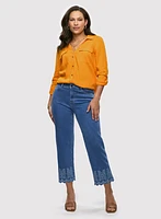 Rolled Sleeves Linen Blend Blouse