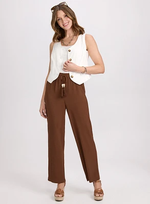 Linen-Blend Vest & Wide-Leg Pocket Jeans