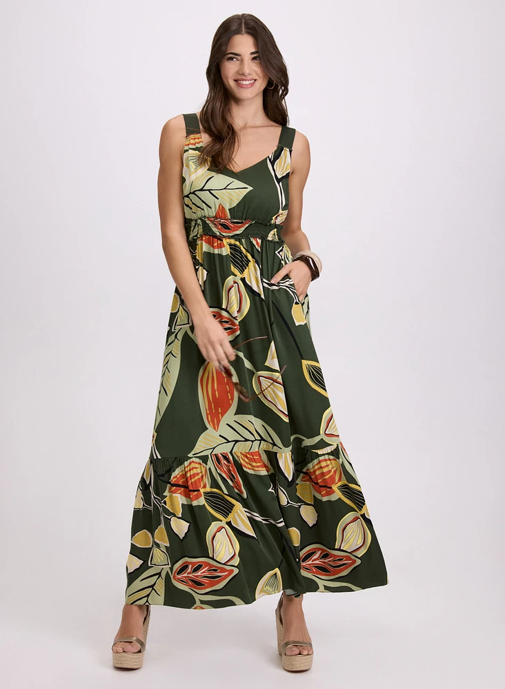 Robe maxi à motif feuilles