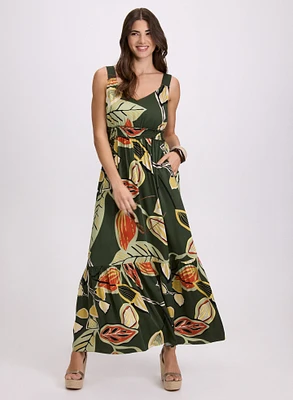 Leaf Print Maxi Dress