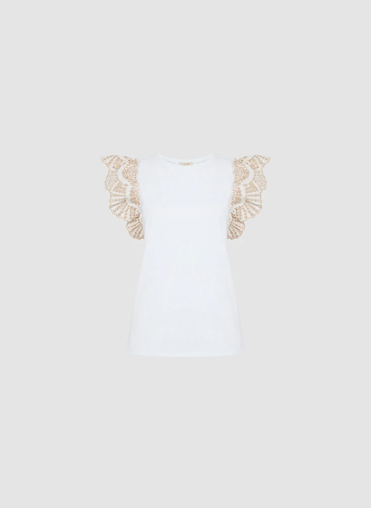 Ruffled Eyelet Sleeve Tee