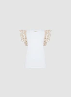 Ruffled Eyelet Sleeve Tee