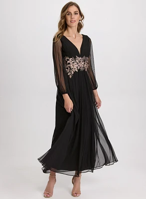 Metallic Floral Appliqué Dress