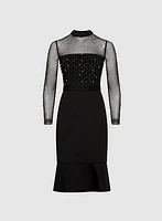 Pearl Embellished Mesh Detail Dress