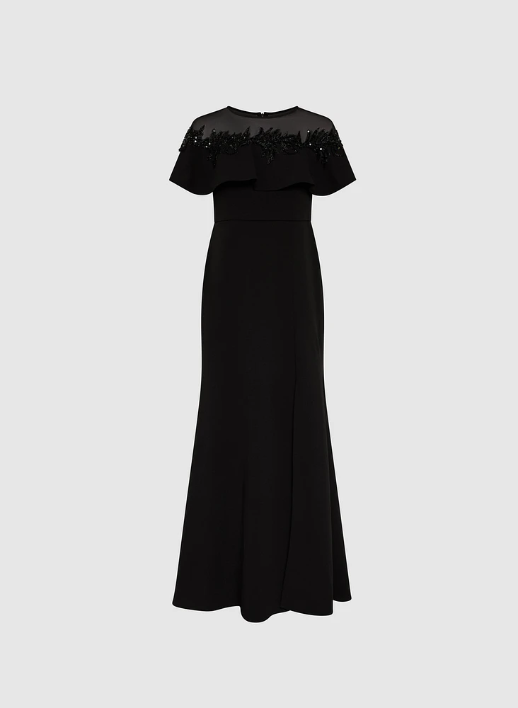 Sequin Embroidered Cape Sleeve Dress