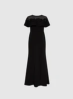 Sequin Embroidered Cape Sleeve Dress