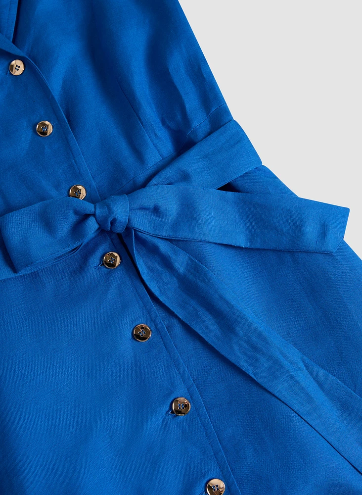 Linen-Blend Midi Shirt Dress