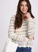 Multi-Striped Pointelle Knit Sweater
