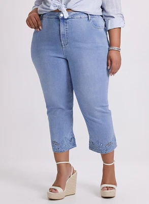 Capri en denim à détail brodé