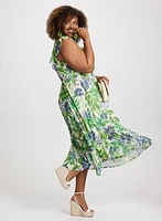 Ruffled V-Neck Crepe Maxi Dress