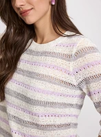 Striped Pointelle Knit Sweater